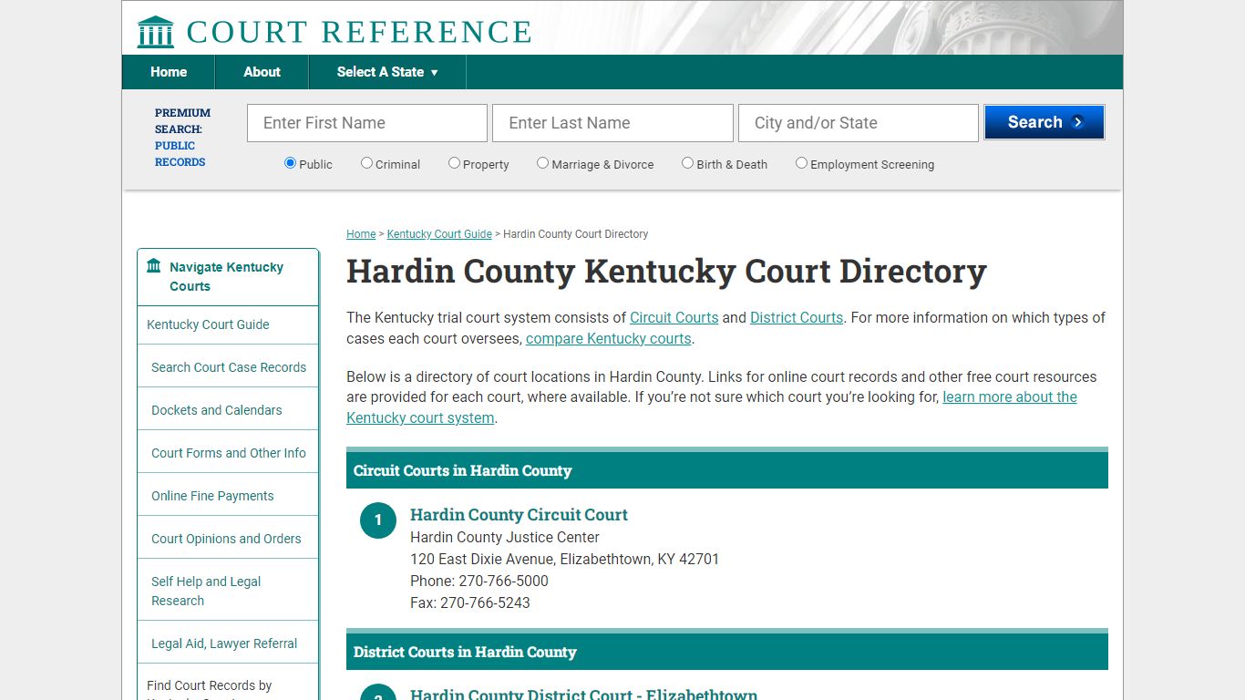 Hardin County Kentucky Court Directory | CourtReference.com